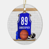 Persoonlijk blauw en wit Basketball Jersey Keramisch Ornament (Links)