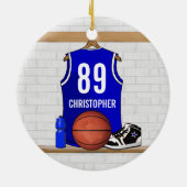 Persoonlijk blauw en wit Basketball Jersey Keramisch Ornament (Achterkant)
