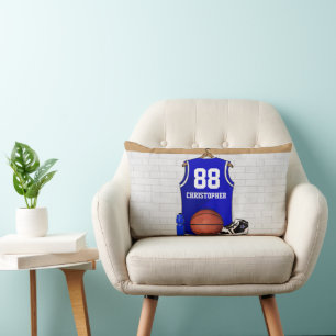 Persoonlijk blauw en wit Basketball Jersey Kussen