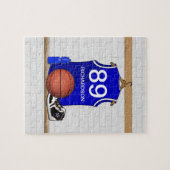 Persoonlijk blauw en wit Basketball Jersey Legpuzzel (Horizontaal)