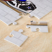 Persoonlijk blauw en wit Basketball Jersey Legpuzzel (Zijkant)