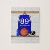 Persoonlijk blauw en wit Basketball Jersey Legpuzzel (Verticaal)
