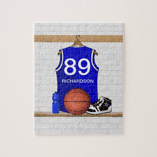 Persoonlijk blauw en wit Basketball Jersey Legpuzzel (Verticaal)