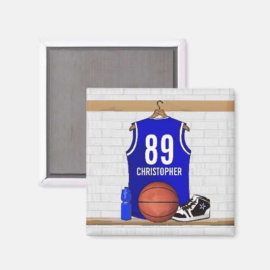 Persoonlijk blauw en wit Basketball Jersey Magneet (Voorkant / Achterkant)
