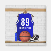 Persoonlijk blauw en wit Basketball Jersey Magneet (Voorkant)