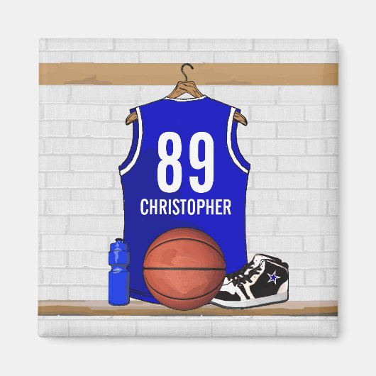 Persoonlijk blauw en wit Basketball Jersey Magneet (Voorkant)