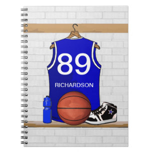 Persoonlijk blauw en wit Basketball Jersey Notitieboek