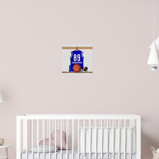 Persoonlijk blauw en wit Basketball Jersey Poster (Kinderkamer 2)