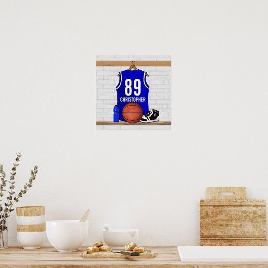 Persoonlijk blauw en wit Basketball Jersey Poster (Keuken)