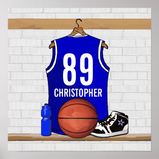 Persoonlijk blauw en wit Basketball Jersey Poster (Voorkant)