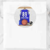 Persoonlijk blauw en wit Basketball Jersey Ronde Sticker (Tas)