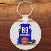 Persoonlijk blauw en wit Basketball Jersey Sleutelhanger (Achterkant)