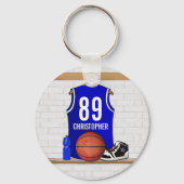 Persoonlijk blauw en wit Basketball Jersey Sleutelhanger (Achterkant)