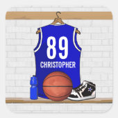 Persoonlijk blauw en wit Basketball Jersey Vierkante Sticker (Voorkant)