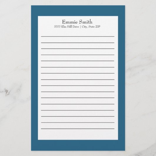 Persoonlijk blauw en wit gelinieerd schrijfpapier briefpapier (Voorkant)