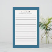Persoonlijk blauw en wit gelinieerd schrijfpapier briefpapier (Staand voorkant)