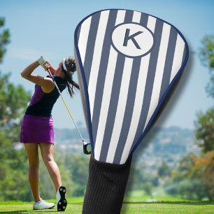 Persoonlijk blauw en wit gestreept monogram golfheadcover