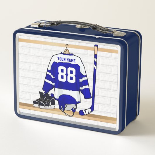 Persoonlijk blauw en wit ijs Hockey Jersey (Achterkant)