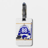 Persoonlijk blauw en wit ijs Hockey Jersey Bagagelabel (Achterkant verticaal)