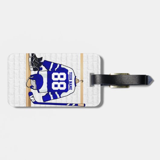 Persoonlijk blauw en wit ijs Hockey Jersey Bagagelabel (Achterkant horizontaal)