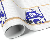 Persoonlijk blauw en wit ijs Hockey Jersey Cadeaupapier (Rol Hoek)