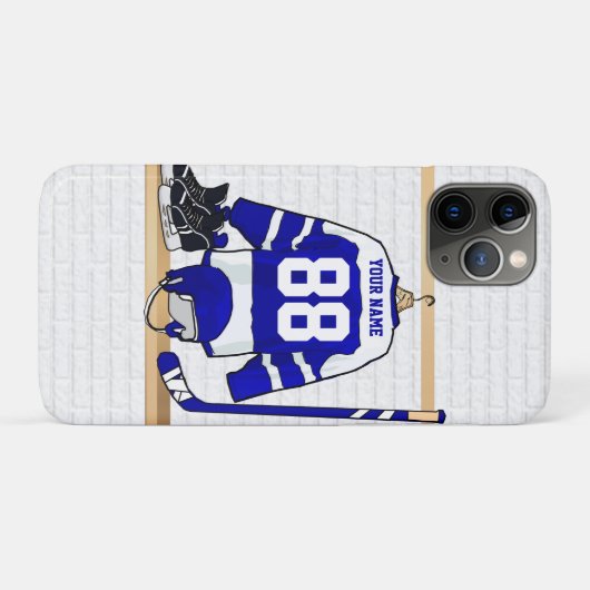 Persoonlijk blauw en wit ijs Hockey Jersey Case-Mate iPhone Case (Achterkant (horizontaal))
