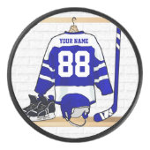 Persoonlijk blauw en wit ijs Hockey Jersey Hockey Puck (Voorkant)