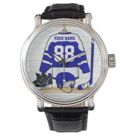 Persoonlijk blauw en wit ijs Hockey Jersey Horloge