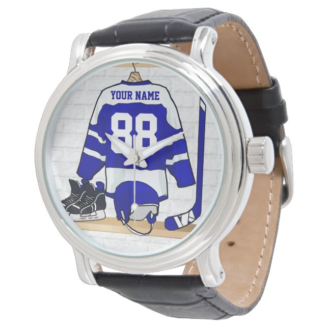 Persoonlijk blauw en wit ijs Hockey Jersey Horloge (Gekanteld)