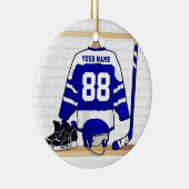 Persoonlijk blauw en wit ijs Hockey Jersey Keramisch Ornament (Rechts)