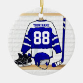 Persoonlijk blauw en wit ijs Hockey Jersey Keramisch Ornament (Voorkant)