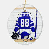Persoonlijk blauw en wit ijs Hockey Jersey Keramisch Ornament (Links)