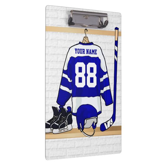 Persoonlijk blauw en wit ijs Hockey Jersey Klembord (Rechts)