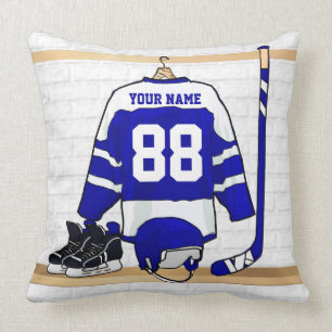 Persoonlijk blauw en wit ijs Hockey Jersey Kussen