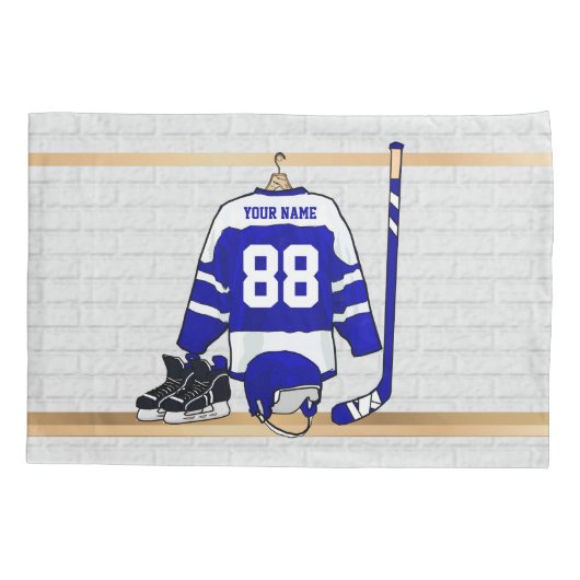 Persoonlijk blauw en wit ijs Hockey Jersey Kussensloop (Achterkant)