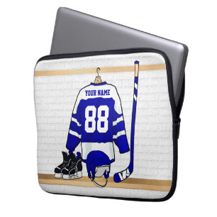 Persoonlijk blauw en wit ijs Hockey Jersey Laptop Sleeve