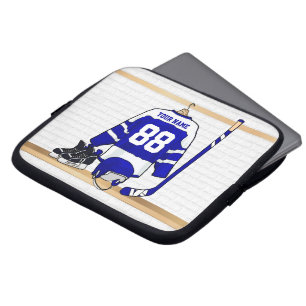 Persoonlijk blauw en wit ijs Hockey Jersey Laptop Sleeve
