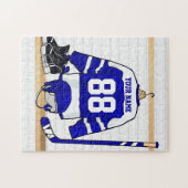 Persoonlijk blauw en wit ijs Hockey Jersey Legpuzzel (Horizontaal)