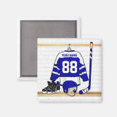 Persoonlijk blauw en wit ijs Hockey Jersey Magneet (Voorkant / Achterkant)