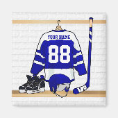 Persoonlijk blauw en wit ijs Hockey Jersey Magneet (Voorkant)