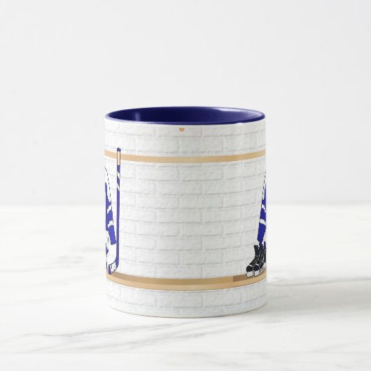 Persoonlijk blauw en wit ijs Hockey Jersey Mok (Midden)