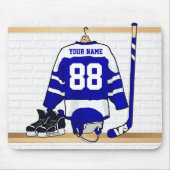Persoonlijk blauw en wit ijs Hockey Jersey Muismat (Voorkant)