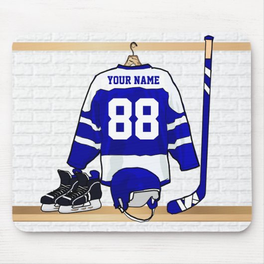 Persoonlijk blauw en wit ijs Hockey Jersey Muismat (Voorkant)