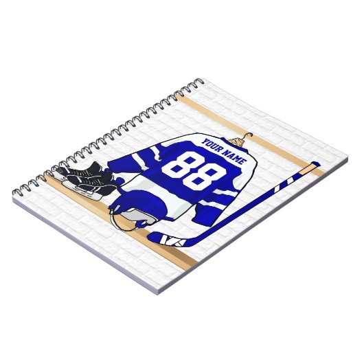 Persoonlijk blauw en wit ijs Hockey Jersey Notitieboek (Linkerzijde)