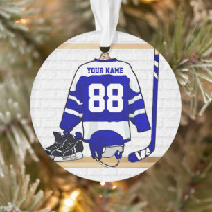 Persoonlijk blauw en wit ijs Hockey Jersey Ornament