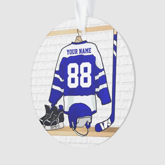Persoonlijk blauw en wit ijs Hockey Jersey Ornament (voorkant)