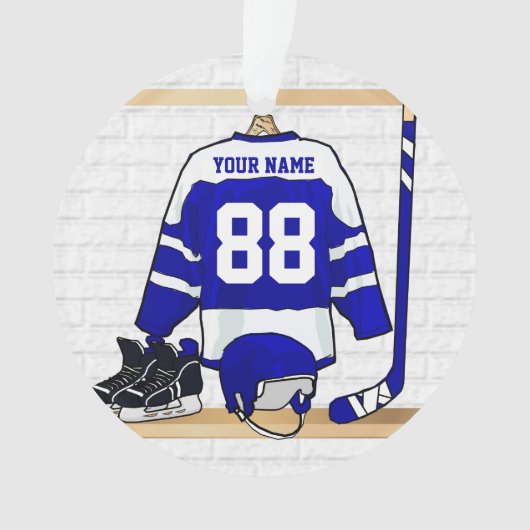 Persoonlijk blauw en wit ijs Hockey Jersey Ornament (voorkant)