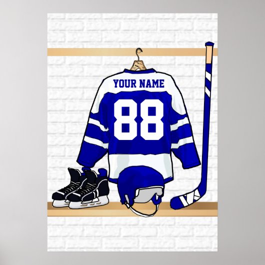 Persoonlijk blauw en wit ijs Hockey Jersey Poster (Voorkant)