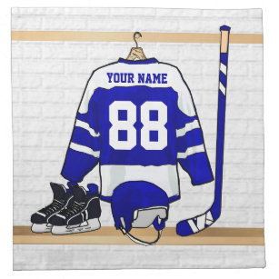Persoonlijk blauw en wit ijs Hockey Jersey Servet