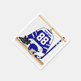 Persoonlijk blauw en wit ijs Hockey Jersey Servetten